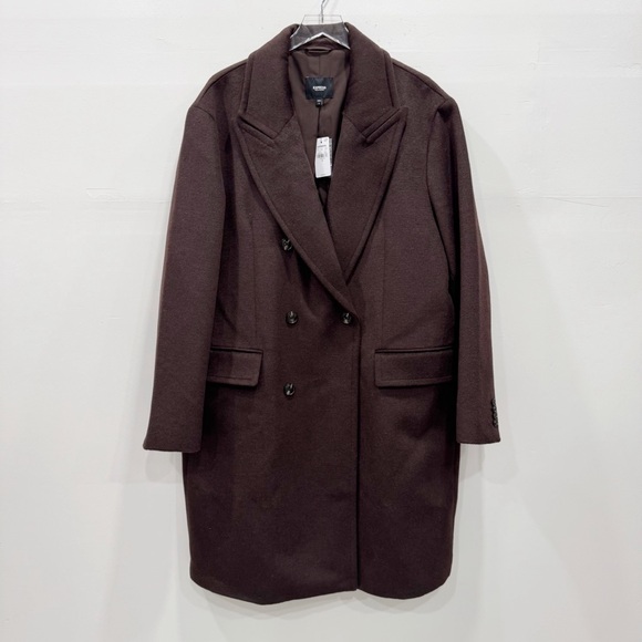 Express Water Resistant Recycled Wool Double Breasted Coat Chocolate Brown XL - Picture 1 of 10